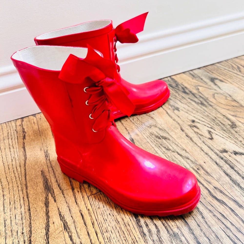 Cherry Red Rainboots with Bows, 39